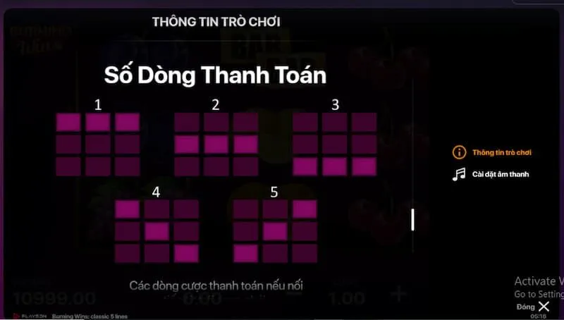 Burning Wins có 5 dòng thanh toán