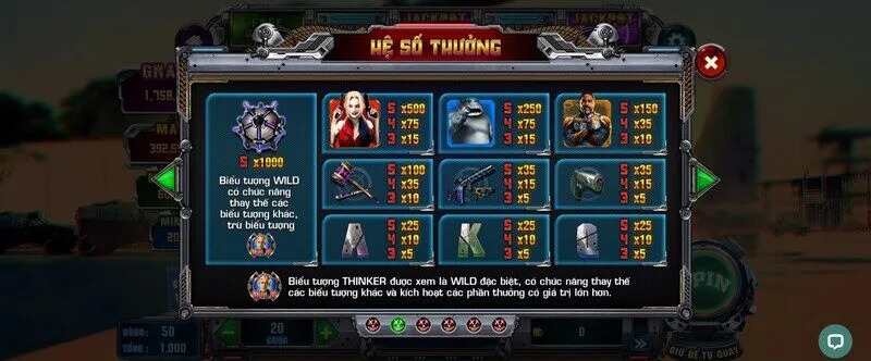 hệ số thưởng trong Nổ hũ The Suicide Squad