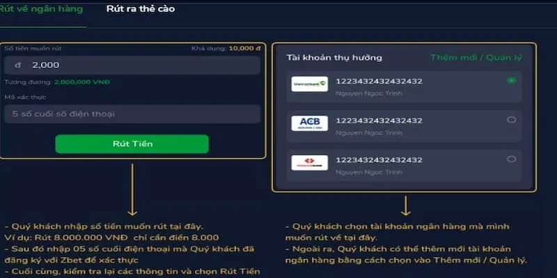 Các bước rút tiền zbet đơn giản và chi tiết