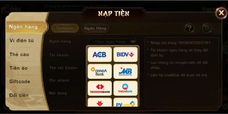 Các bước nạp tiền iwin cụ thể